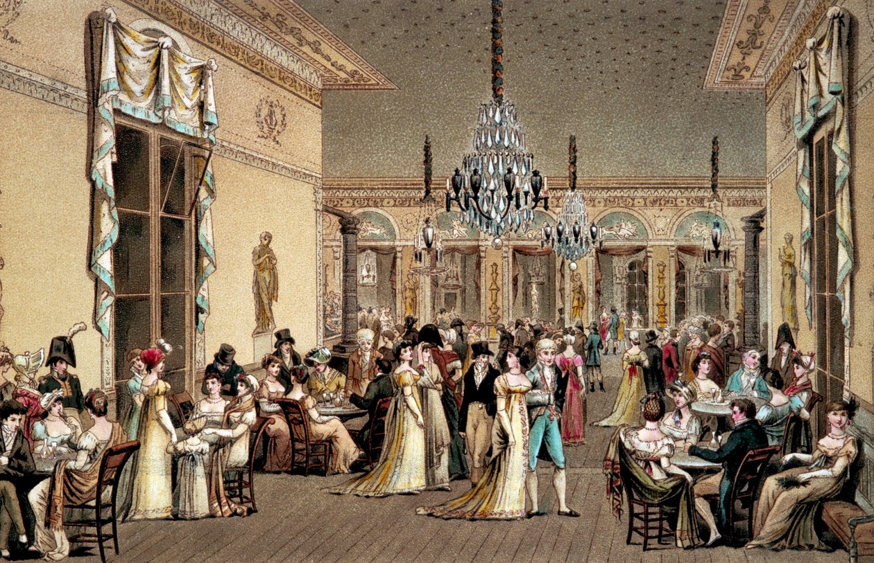 O Grande Salão do Café Frascati. Litografia de Philibert-Louis (Philibert Louis) Debucourt (1755-1832) de Philibert Louis Debucourt