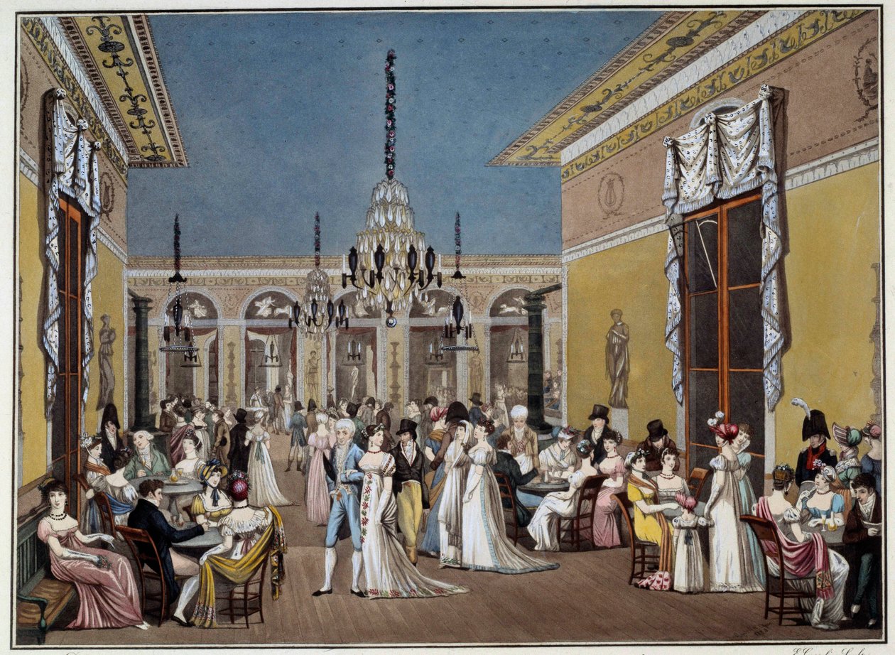 O Grande Salão do Café Frascati. Litografia de Philibert-Louis Debucourt (1755-1832) de Philibert Louis Debucourt