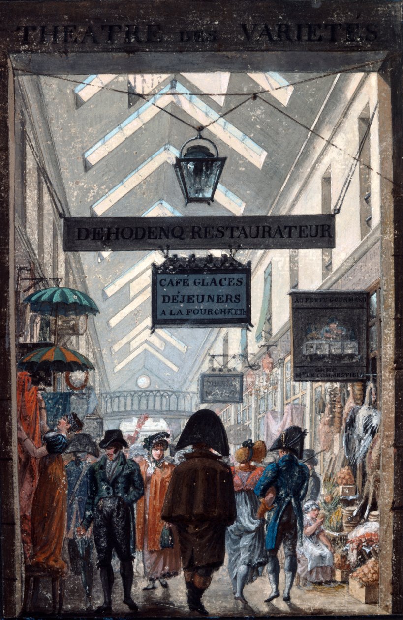O Shopping Arcade des Panoramas em Paris, 1807 de Philibert Louis Debucourt
