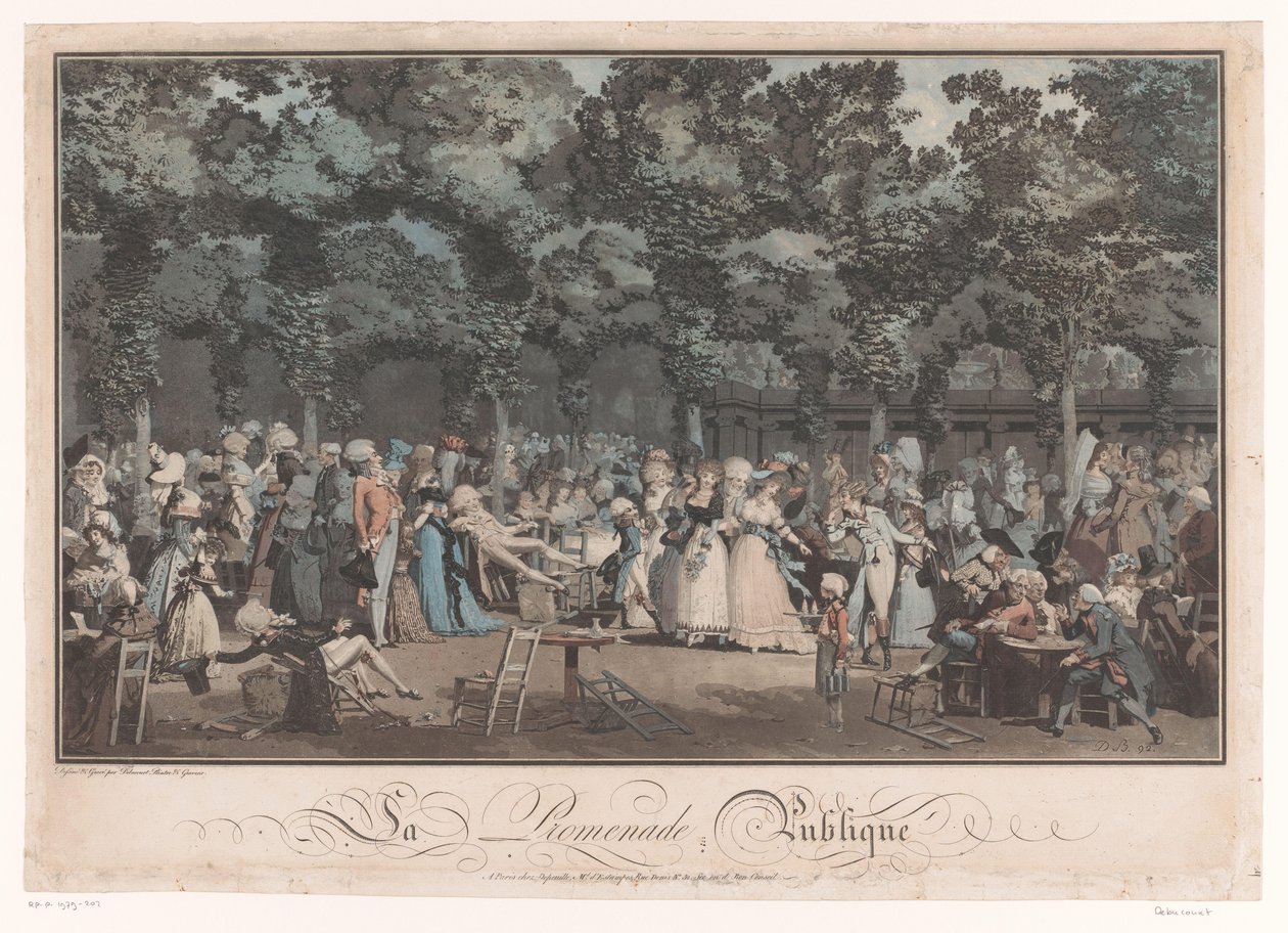 Para Ver e Ser Visto
Elegante empresa no Jardin du Palais Royal em Paris
La Promenade Publique (título sobre o objecto) de Philibert Louis Debucourt
