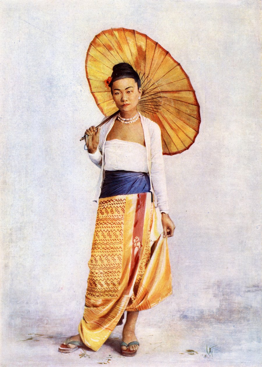 Uma senhora birmanesa, c.1900 (cor litho depois de uma impressão de albume) de Philip Adolphe Klier