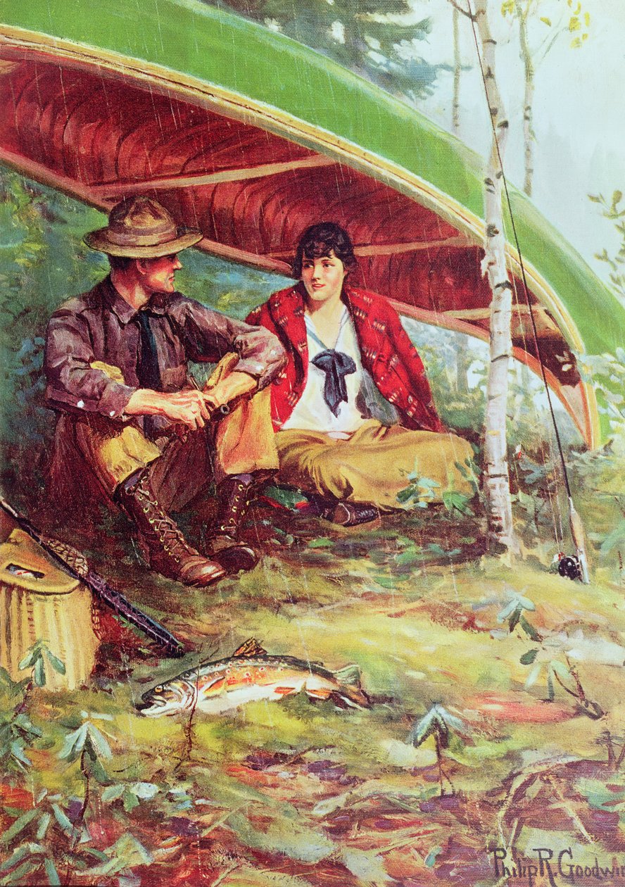Par, levando, abrigo, de, a, chuva, sob, um, bote de Philip Russell Goodwin