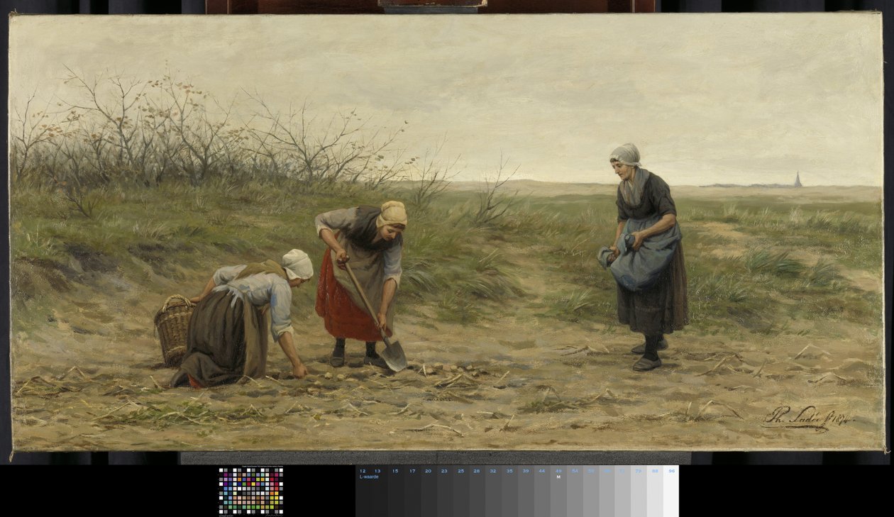 As mulheres de Scheveningen liam um campo de batata arrancado. de Philip Lodewijk Jacob Frederick Sadee