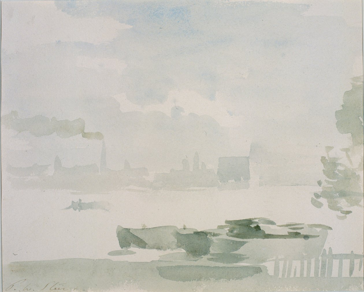 Chelsea Reach (wc no papel, colado no cartão) de Philip Wilson Steer