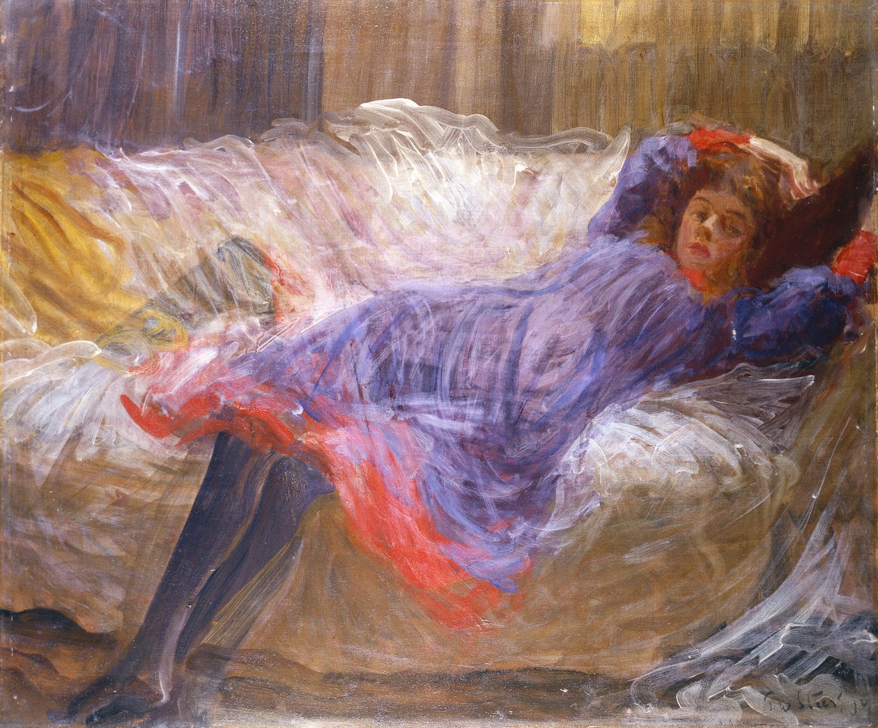 Menina, reclinar, sofá de Philip Wilson Steer