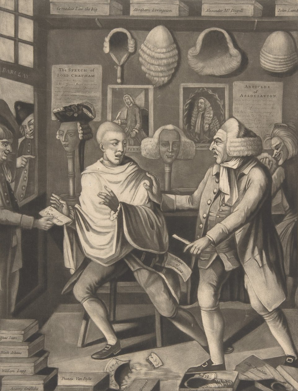 O Barbeiro Patriótico de Nova York, ou o Capitão nos Suds, 14 de fevereiro de 1775. de Philip Dawe.
