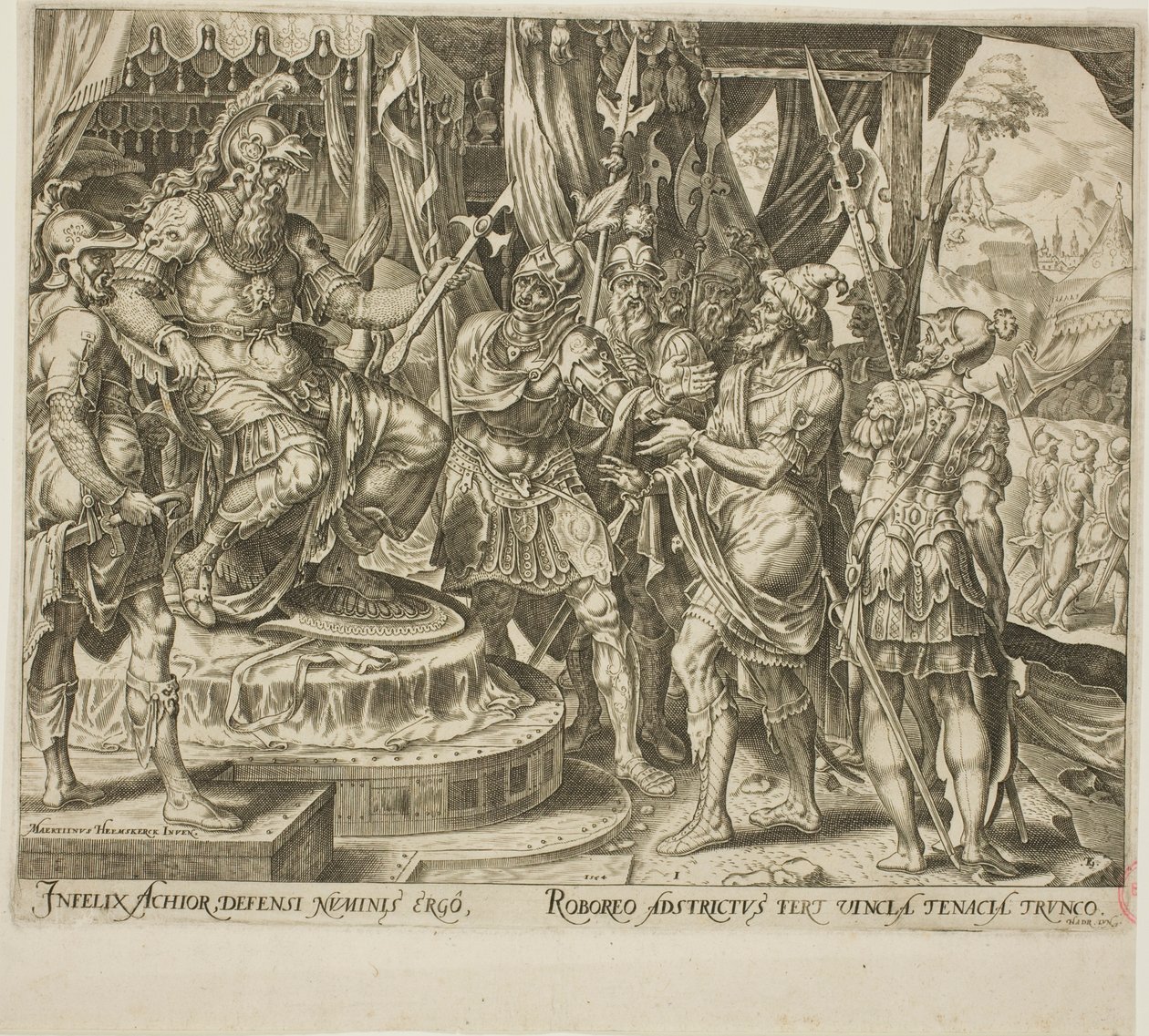 Achior Suplicando com Holofernes pelos israelitas, prato um da História de Judite e Holofernes de Philip Galle