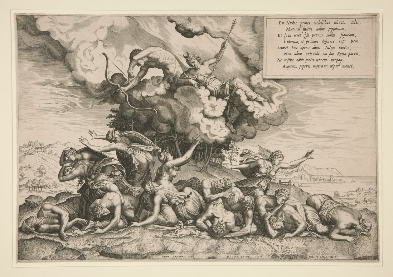 Apollo e Artemis matando Niobe de Philip Galle