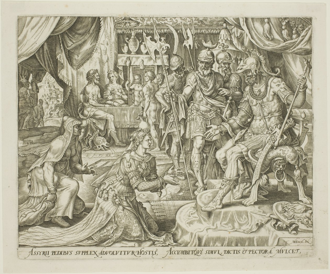Judith Apresentado a Holofernes, placa cinco de A História de Judith e Holofernes de Philip Galle