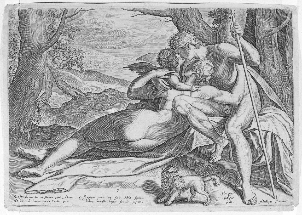 Vênus e Adonis, da série A História de Adonis, ca. 1579., c. 1579. de Philip Galle