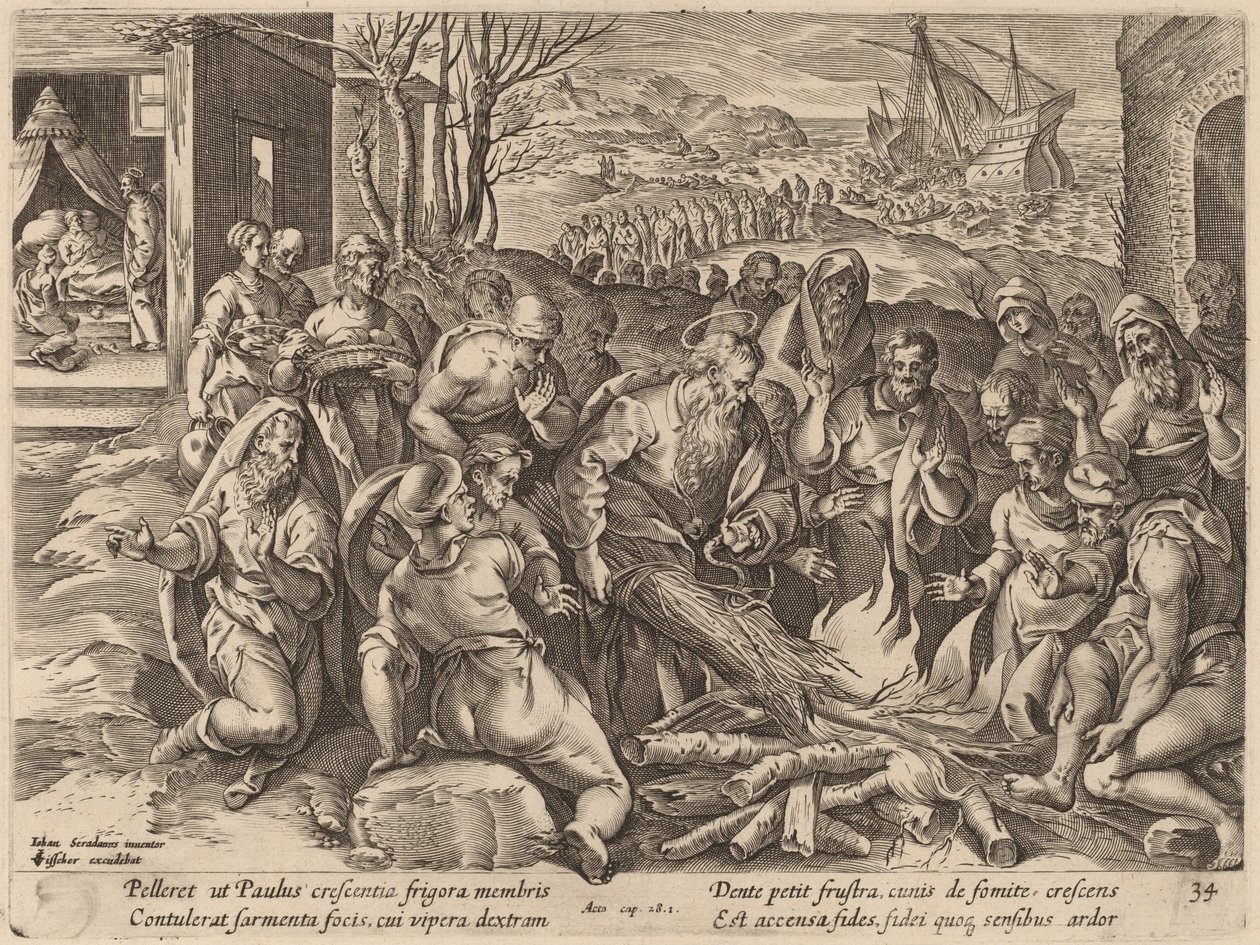 São Paulo naufragou na Ilha de Melita de Philip Galle after Jan van der Straet