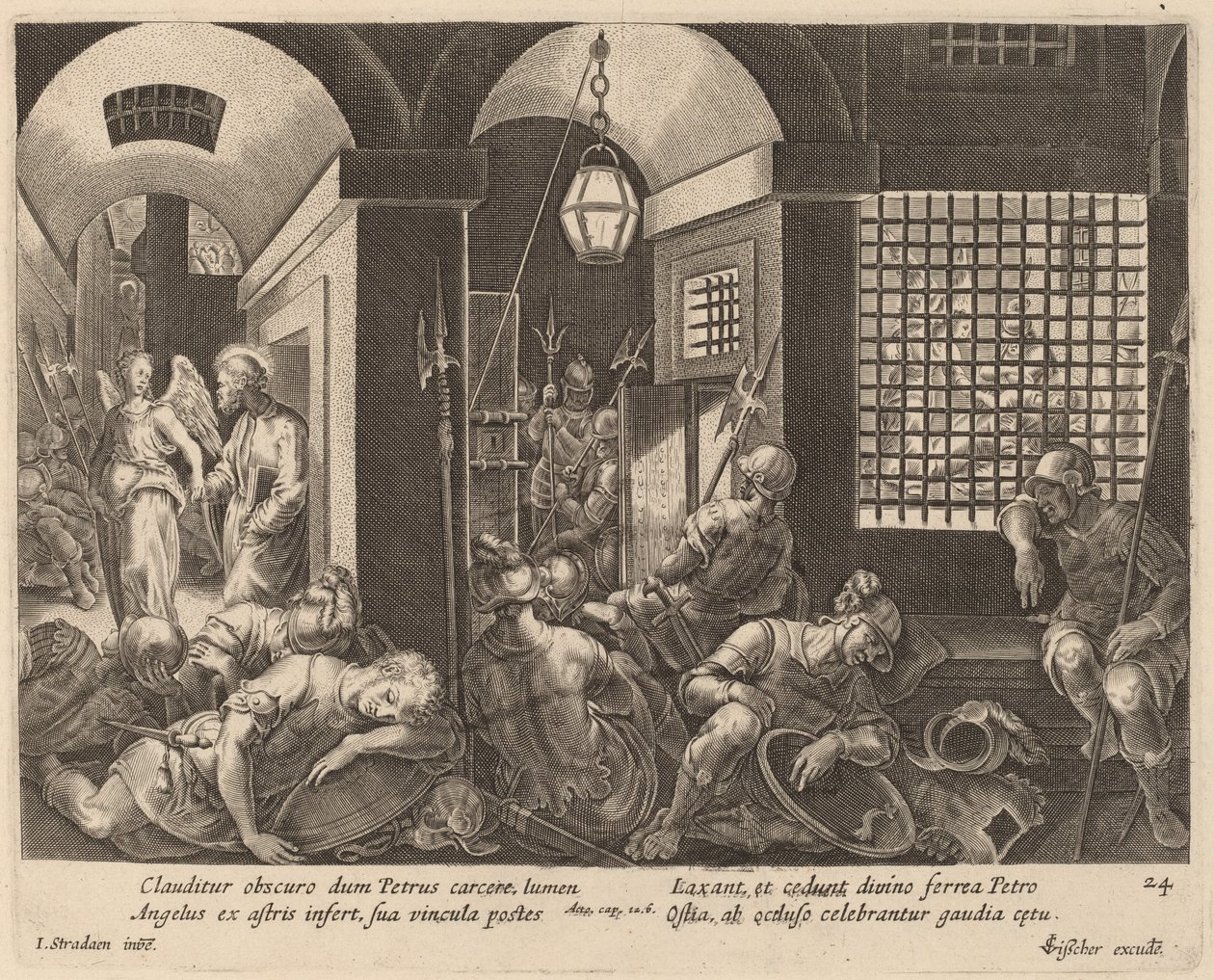 São Pedro libertado da prisão por um anjo de Philip Galle after Jan van der Straet
