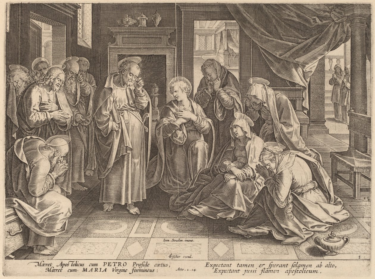 O Encontro dos Apóstolos e das Mulheres no Cenáculo de Philip Galle after Jan van der Straet