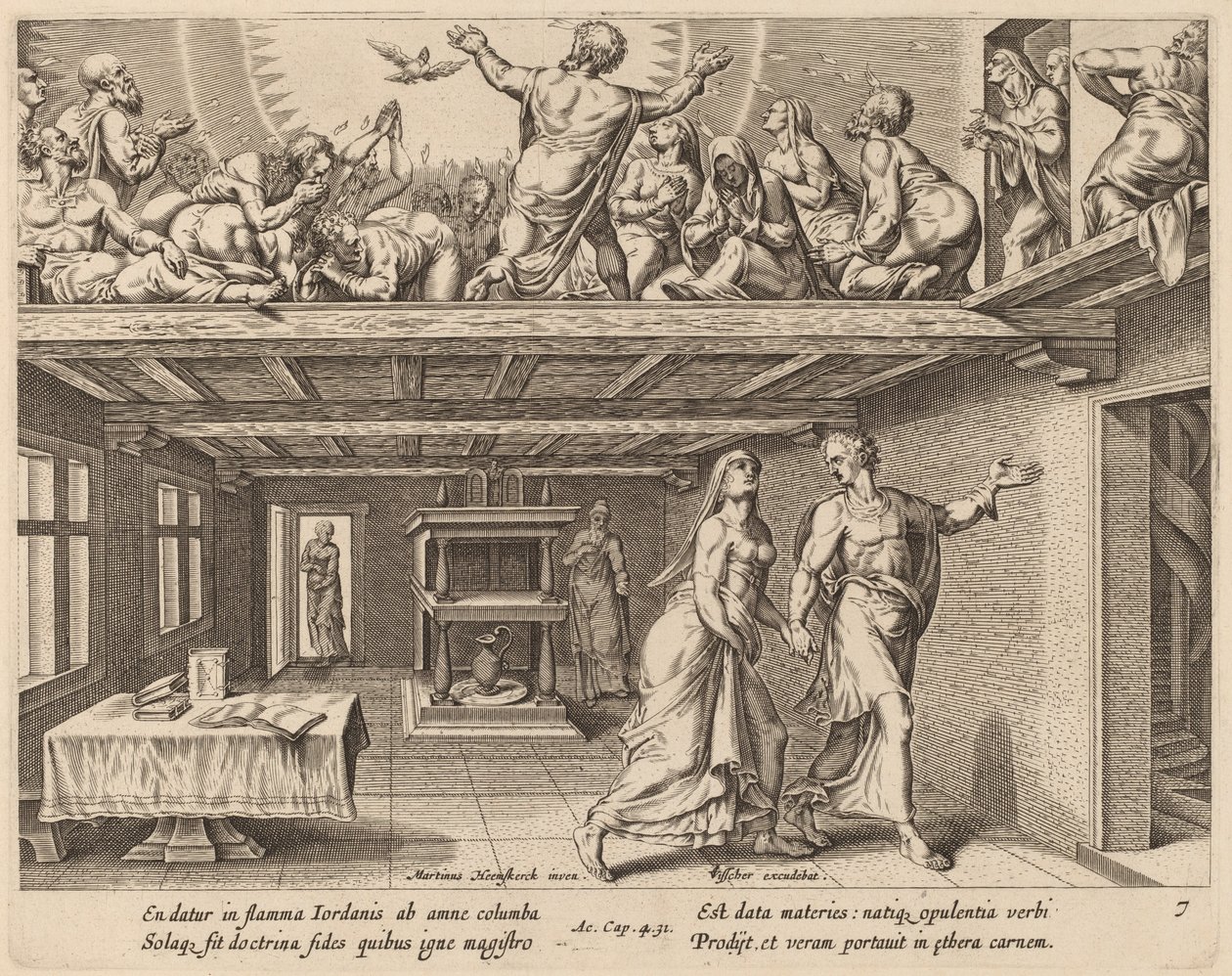 E Todos Ficaram Cheios do Espírito Santo de Philip Galle after Maerten van Heemskerck