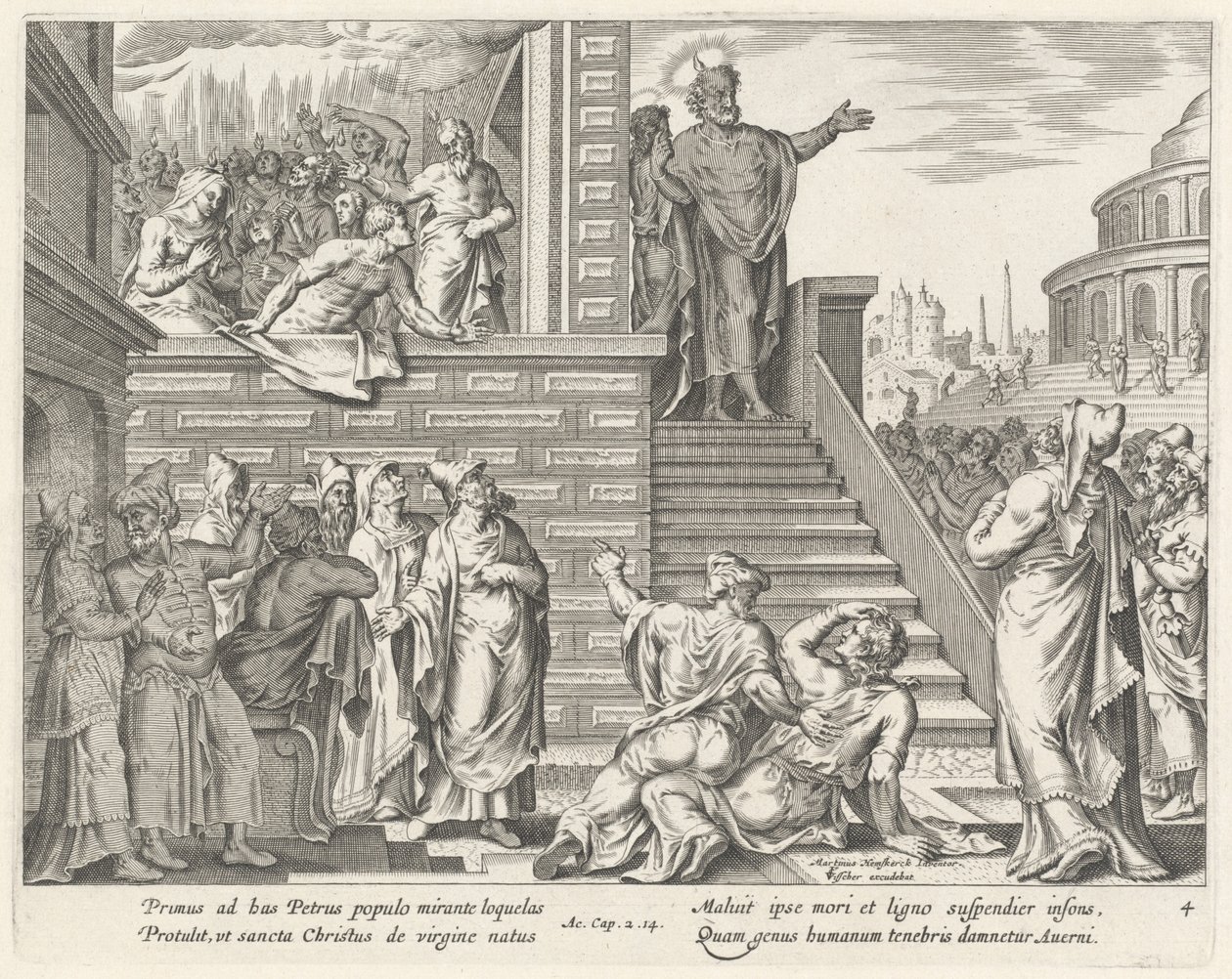 São Pedro fala ao povo sobre Cristo de Philip Galle after Maerten van Heemskerck