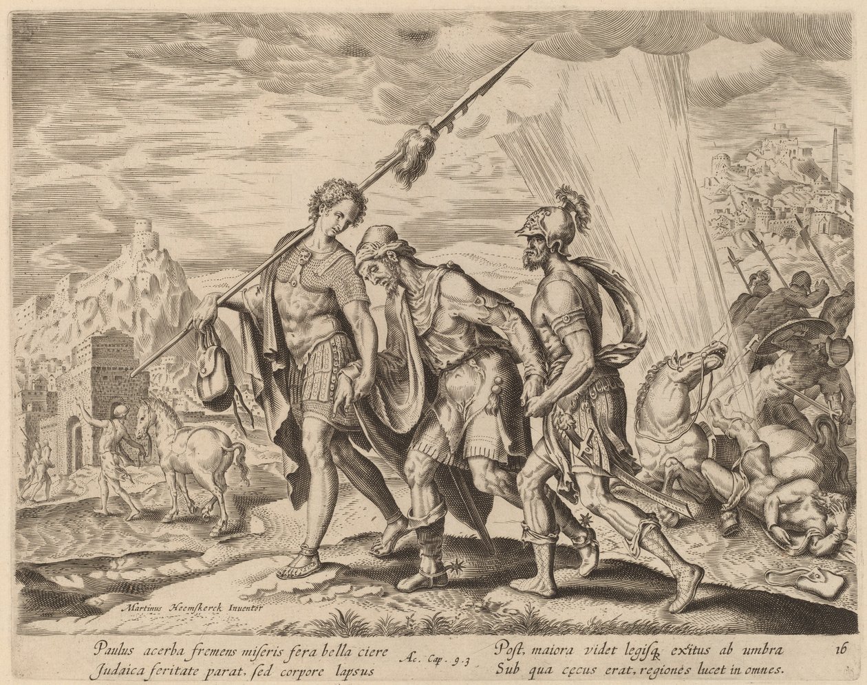 A conversão de São Paulo de Philip Galle after Maerten van Heemskerck
