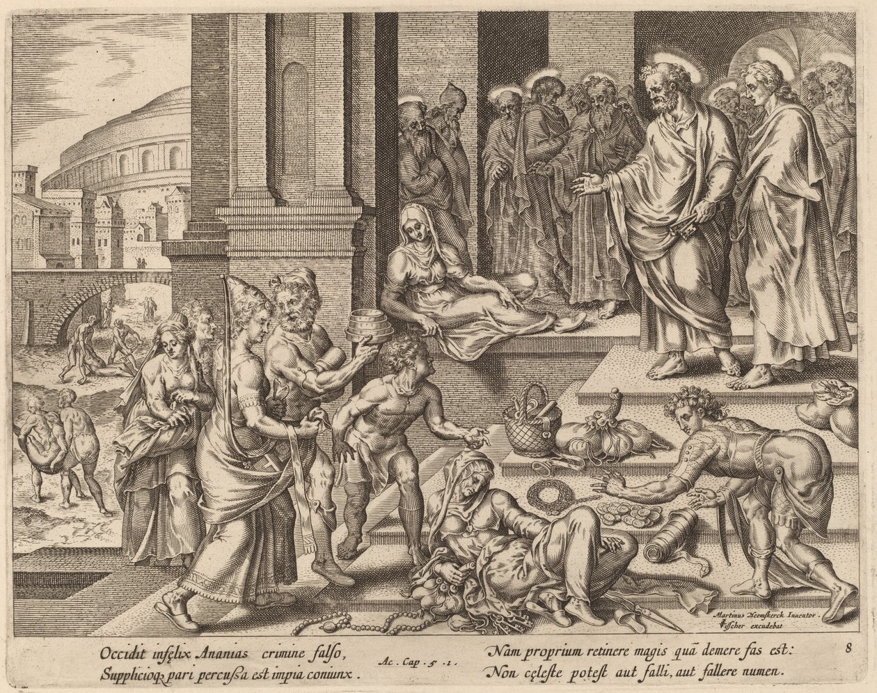 As mortes de Ananias e Safira de Philip Galle after Maerten van Heemskerck