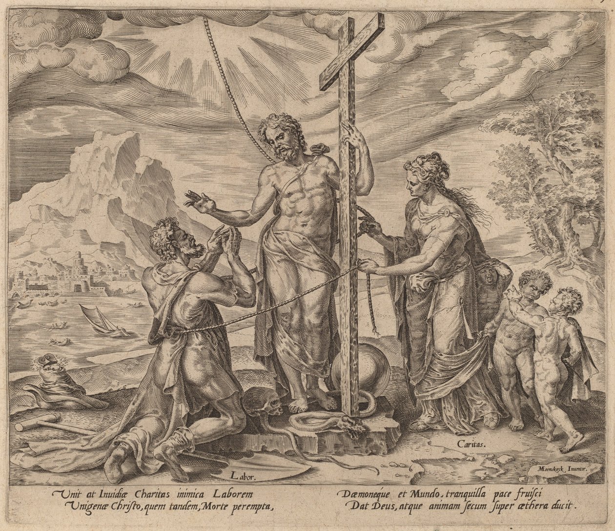 O trabalhador diligente unido a Cristo após a morte de Philip Galle after Maerten van Heemskerck