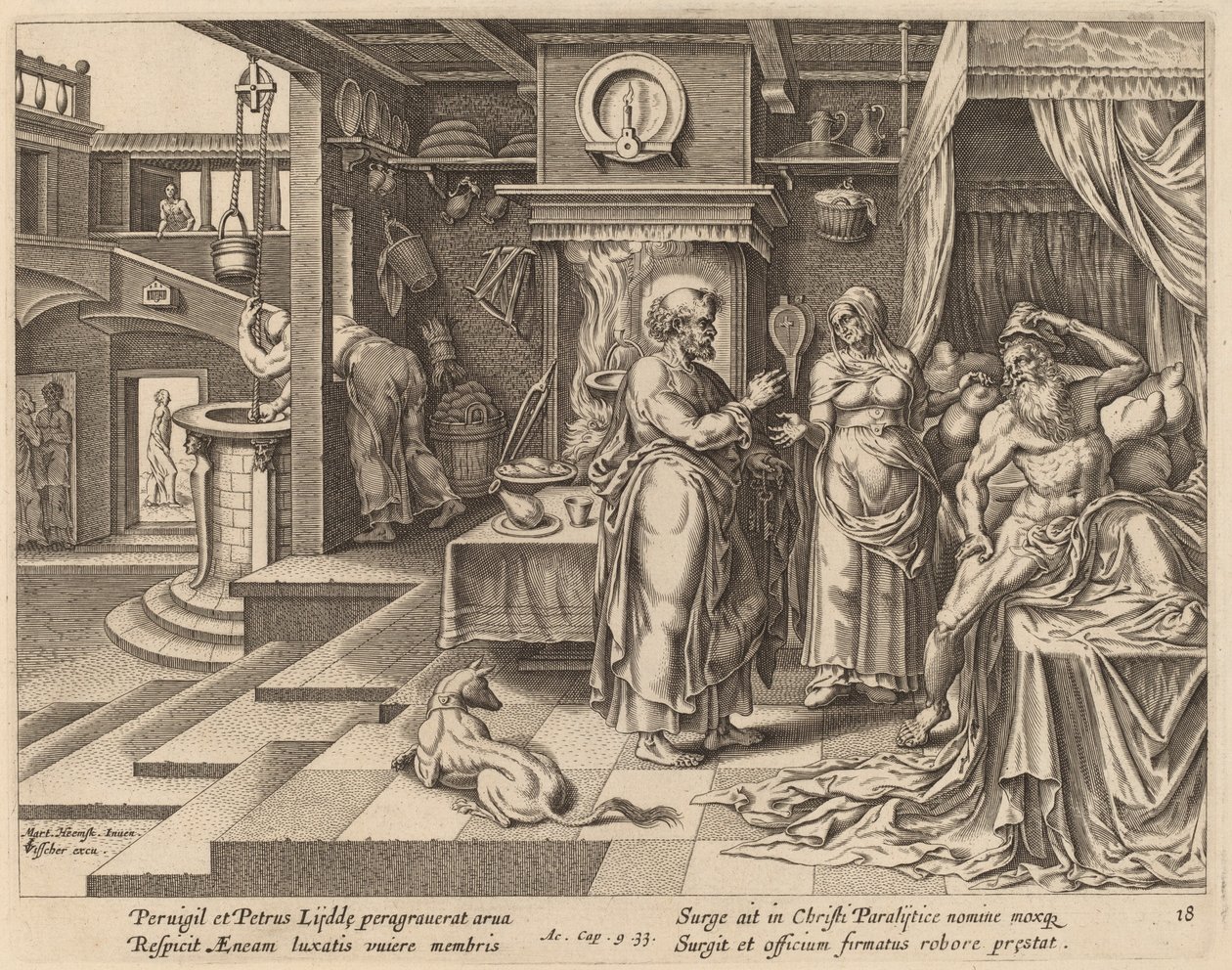 A Cura de Enéas por São Pedro de Philip Galle after Maerten van Heemskerck
