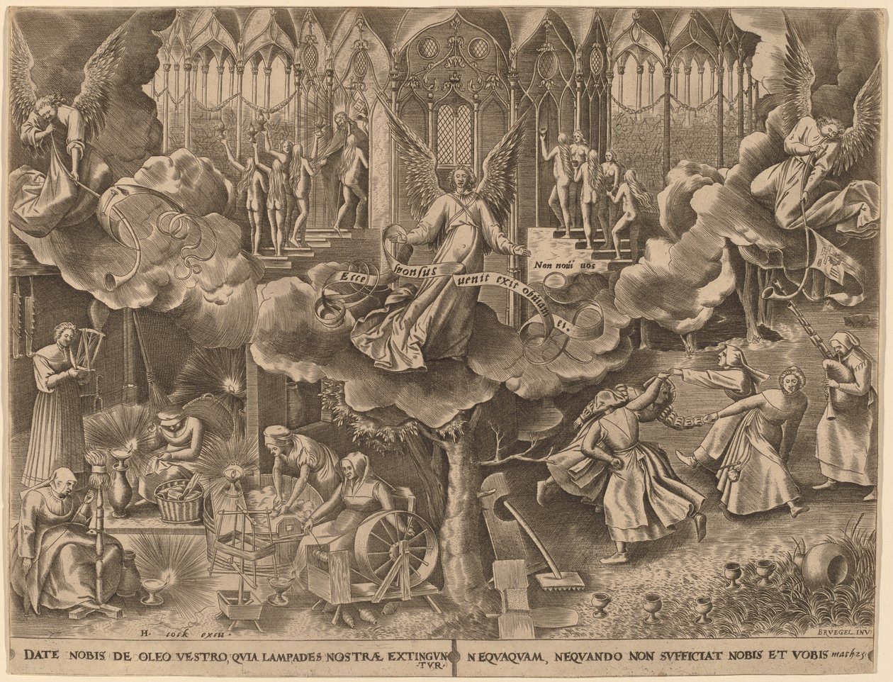 A Parábola das Virgens Sábias e Tolas de Philip Galle after Pieter Bruegel the Elder