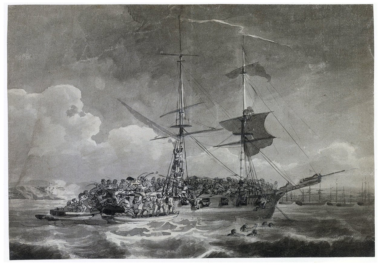 Retrato de um brigg (tijolo) francês, La Chevrette (incerto). Banhado a tinta por Philippe Jacques de Loutherbourg (1740-1812). de Philip James de (1740 1812) Loutherbourg