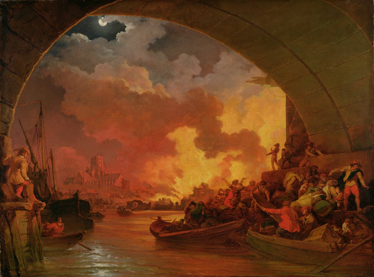 O Grande Incêndio de Londres, c.1797 (óleo sobre tela) de Philip James de Loutherbourg