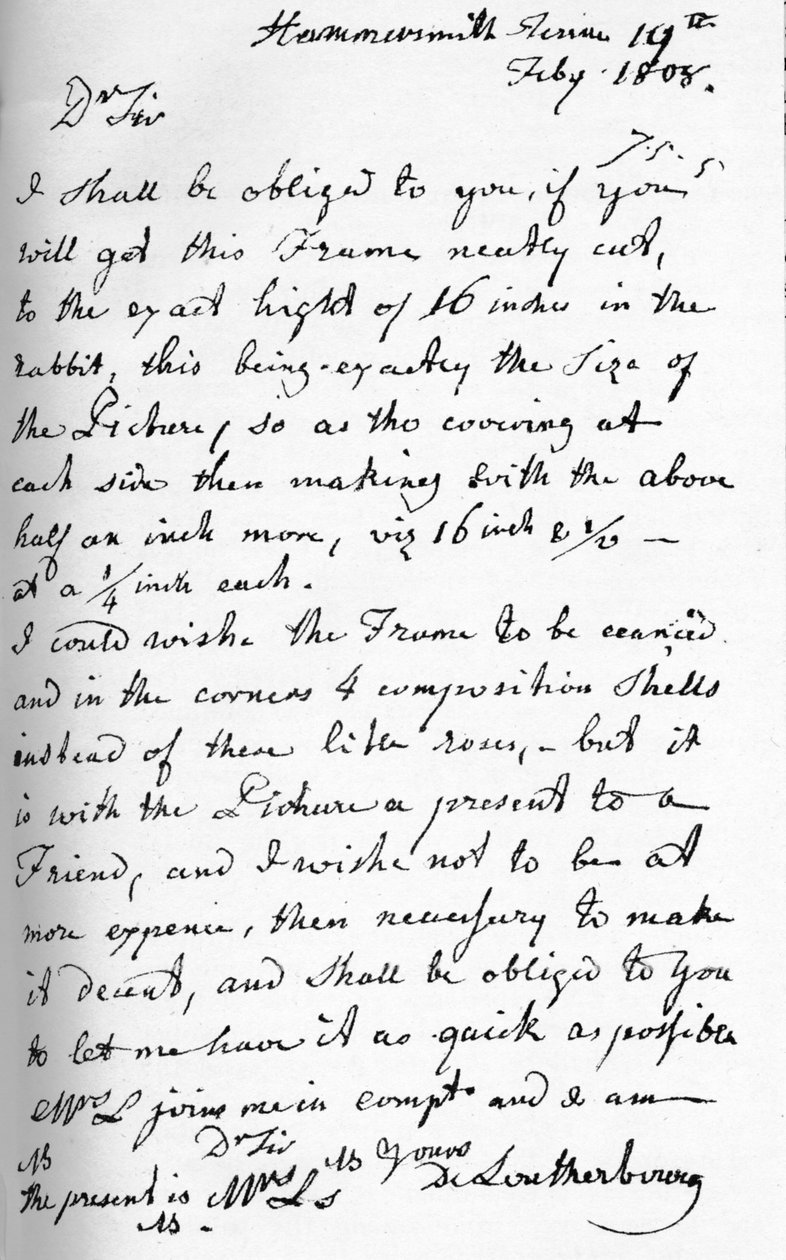 Carta de Philip James de Loutherbourg, 19 de julho de 1808 1904 de Philip James de Loutherbourg