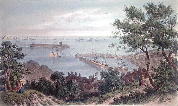 O Esquadrão Real em Anchor, 2 de Setembro de 1846, da Visita da Rainha Vitória em Jersey, gravada por H. Walter de Philip John (after) Ouless