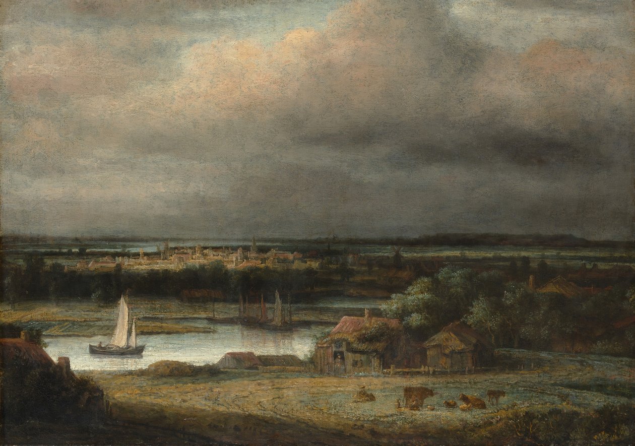 Ampla paisagem fluvial, ca. 1648-49. de Philip Koninck