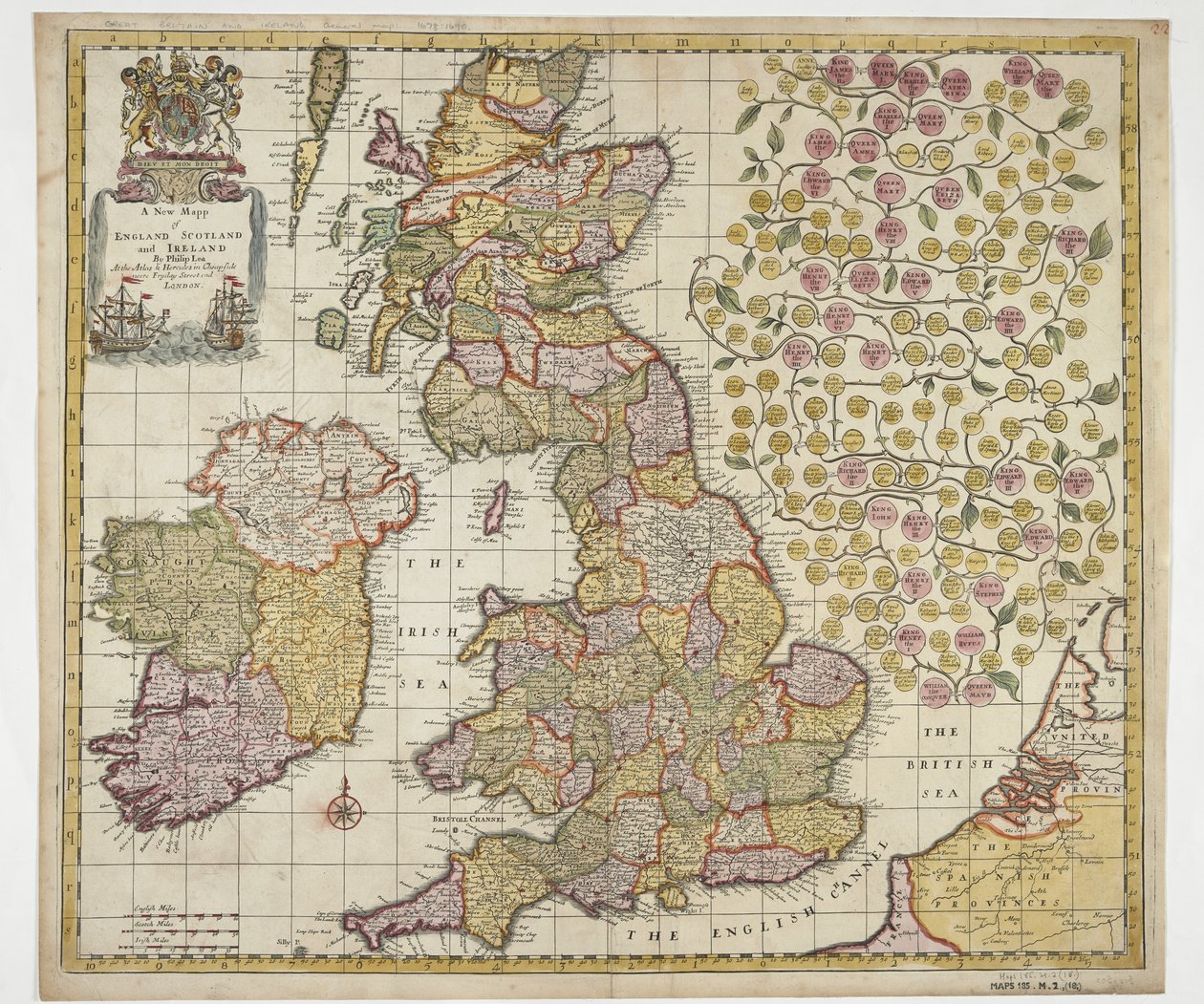 A New Mapp da Inglaterra Escócia e Irlanda, c.1690 (gravura colorida) de Philip Lea