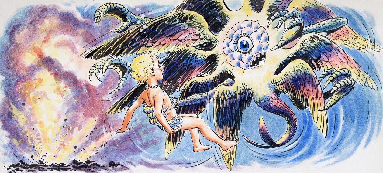 Monstro mítico, ilustração de "The Water Babies" de Charles Kingsley de Philip Mendoza
