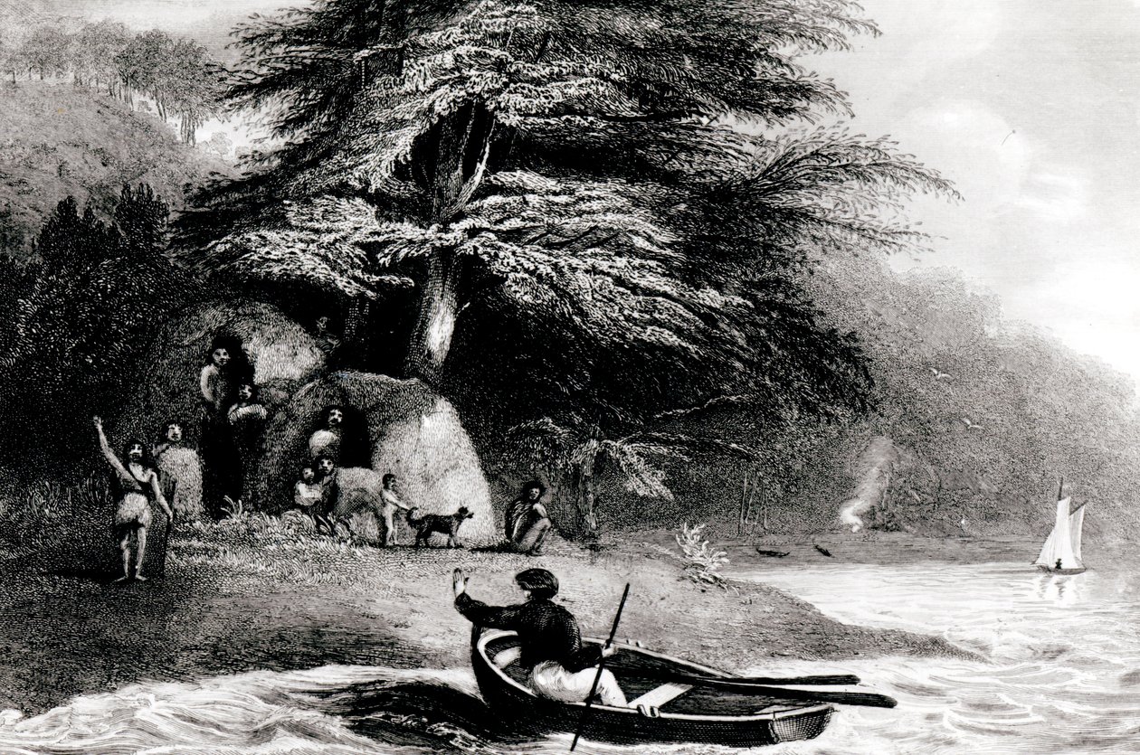 Wigwams Fuegian em Hope Harbour no Canal Magdalen, gravado por S. Bull, 1838 de Philip Parker King
