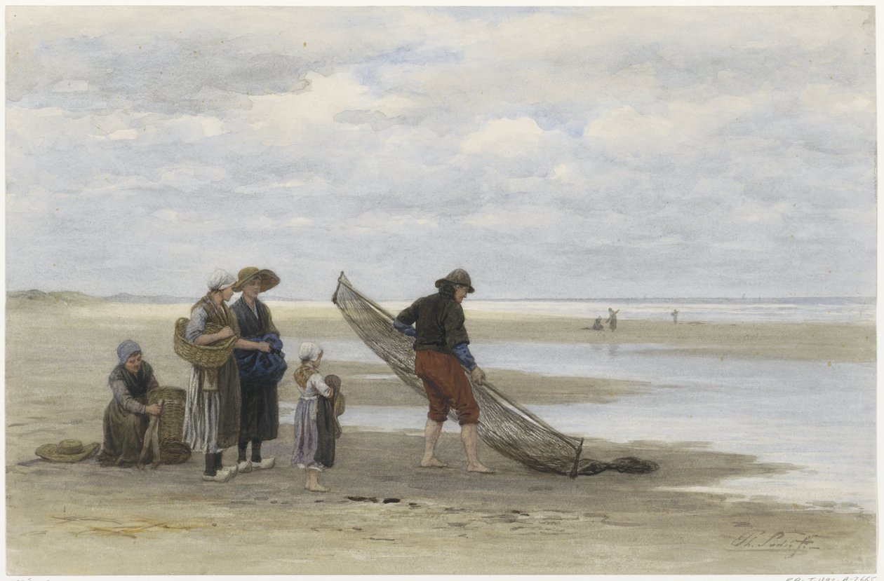 Pescador de camarão na praia
Pêcheur de crevettes (título sobre o objecto) de Philip Sadée