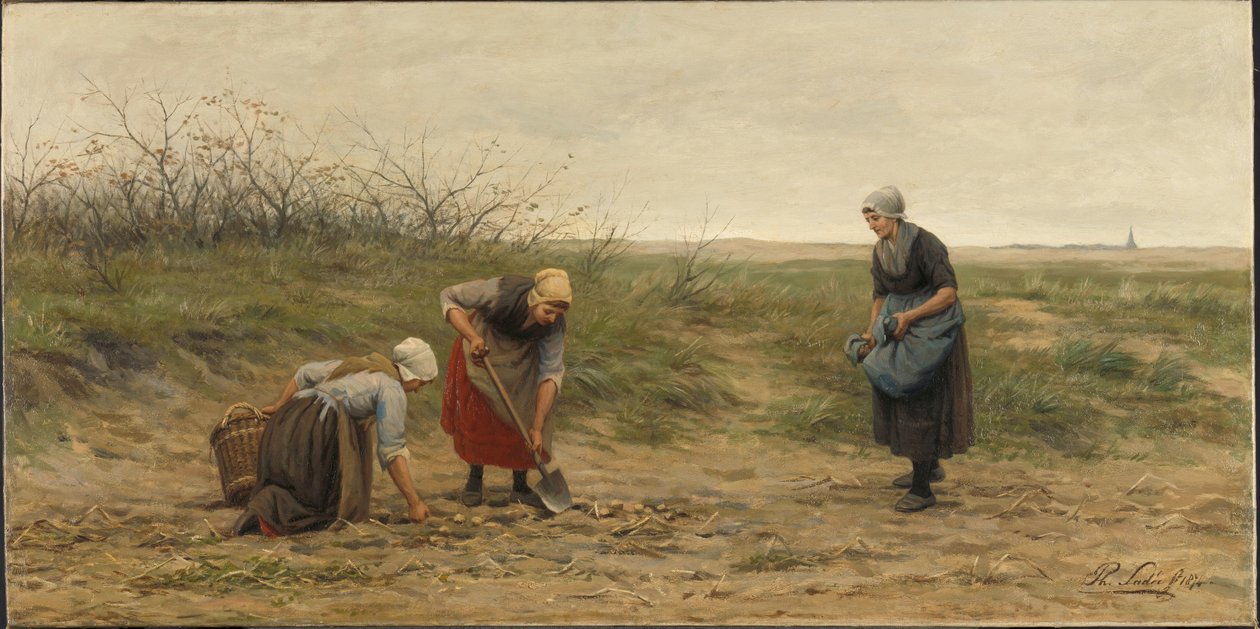 As mulheres de Scheveningen na revisão de um campo de batatas arrancadas de Philip Sadée