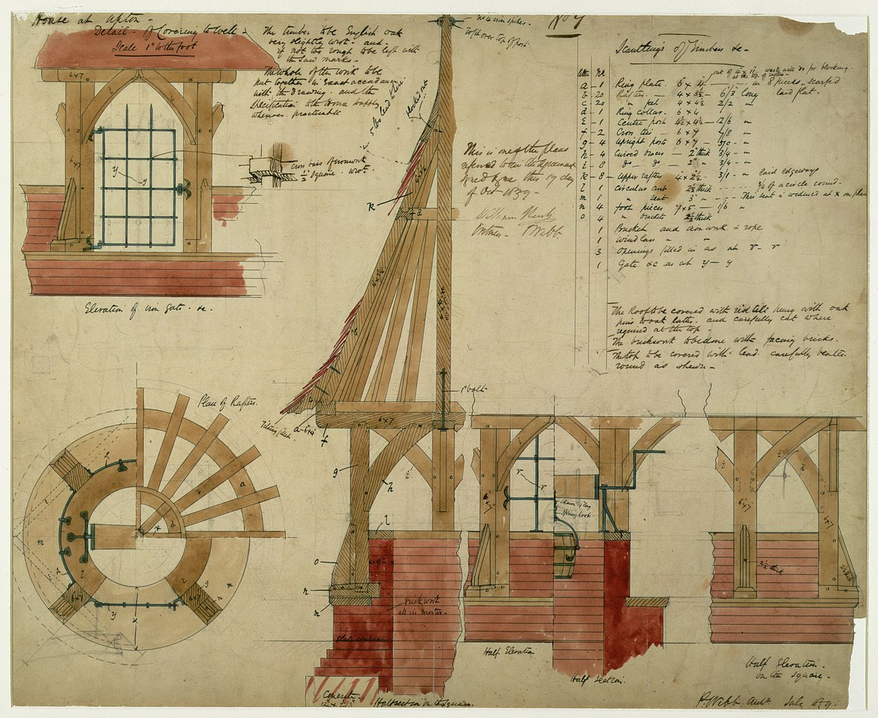 Planos para a Casa Vermelha, Bexley Heath (caneta e tinta e wc no papel) de Philip Webb