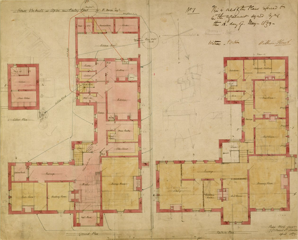 Planos para a Casa Vermelha, Bexley Heath, 1859 (caneta e tinta e wc no papel) de Philip Webb