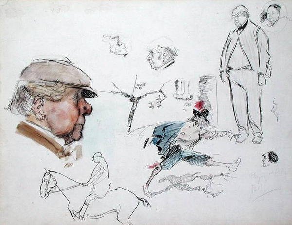 Estudos, c.1894 (caneta e tinta e aquarela sobre papel) de Philip William May