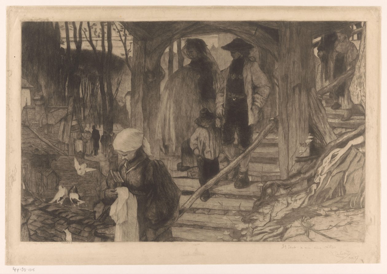 Agricultores descem uma escada Baptême à Fribourg (título original) de Philip Zilcken (signed by artist)