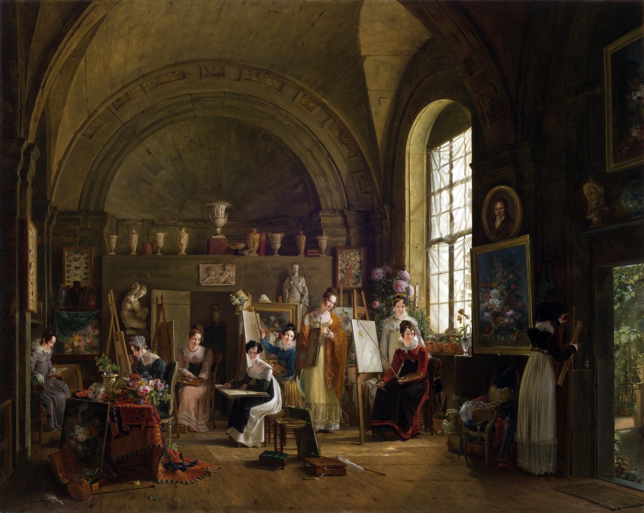 Interior do estúdio de Van Dael e seus alunos na Sorbonne, 1816 de Philipe Jacques van Bree