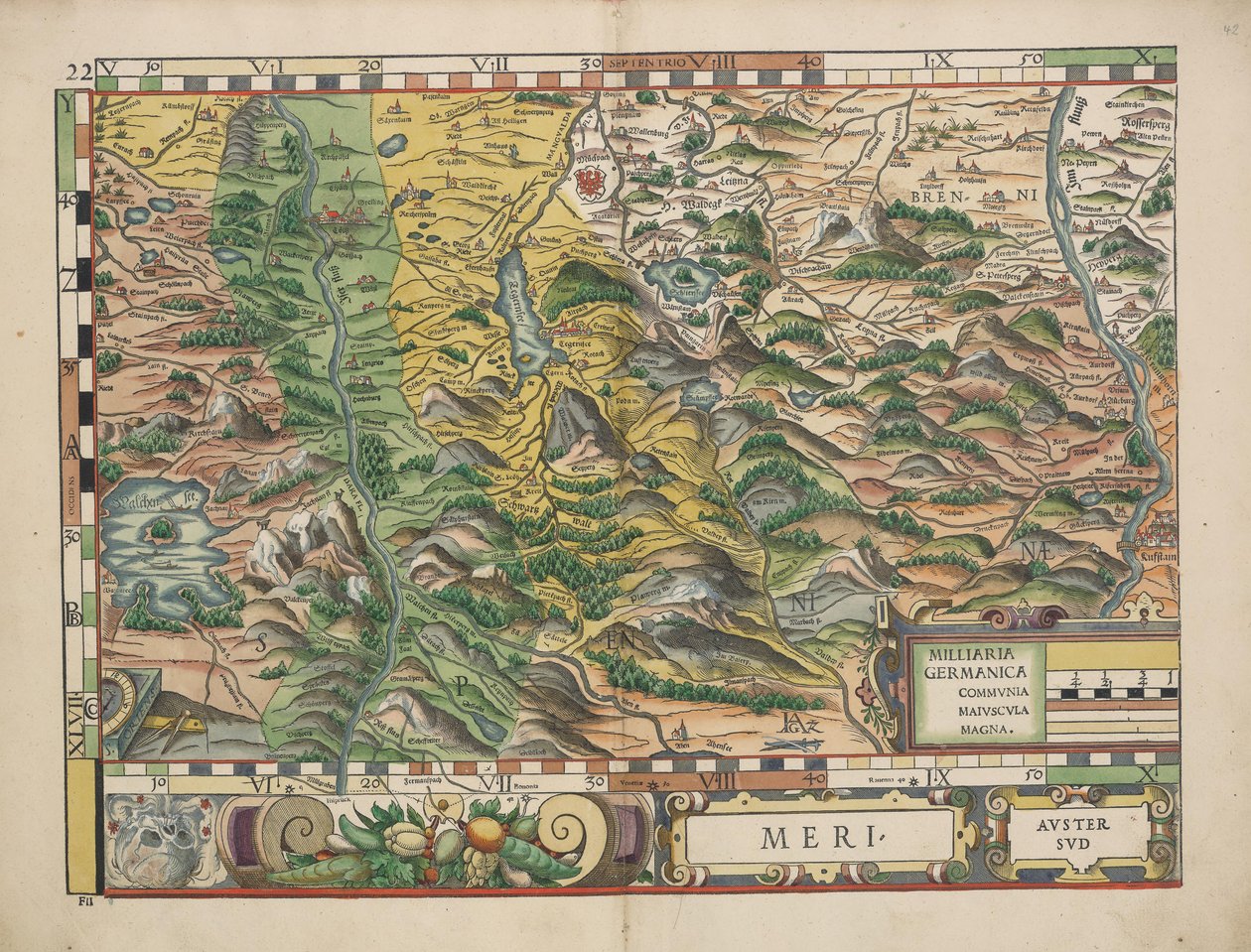 Placas da terra da Baviera de 1568 (Placa 22) de Philipp Apian