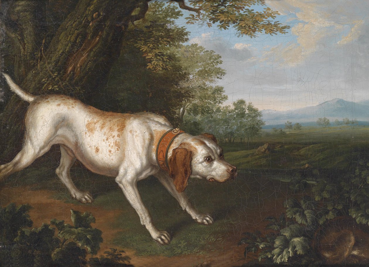 Um, caça, cão, caça, a, presa, em, um, paisagem de Philipp Ferdinand de Hamilton