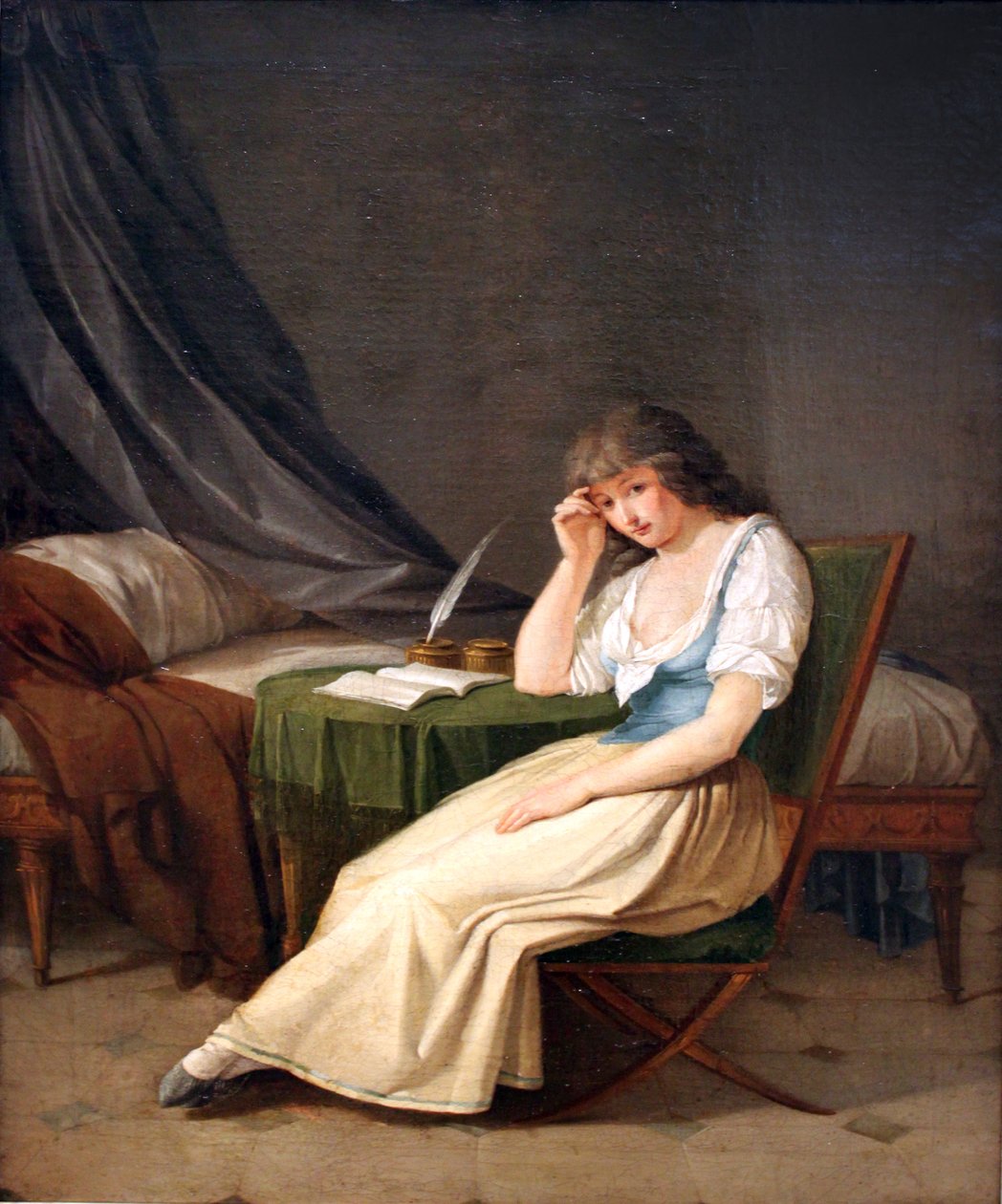 Menina jovem, em, vestido manhã, sentando, pensativamente, em, um, tabela de Philipp Friedrich von Hetsch
