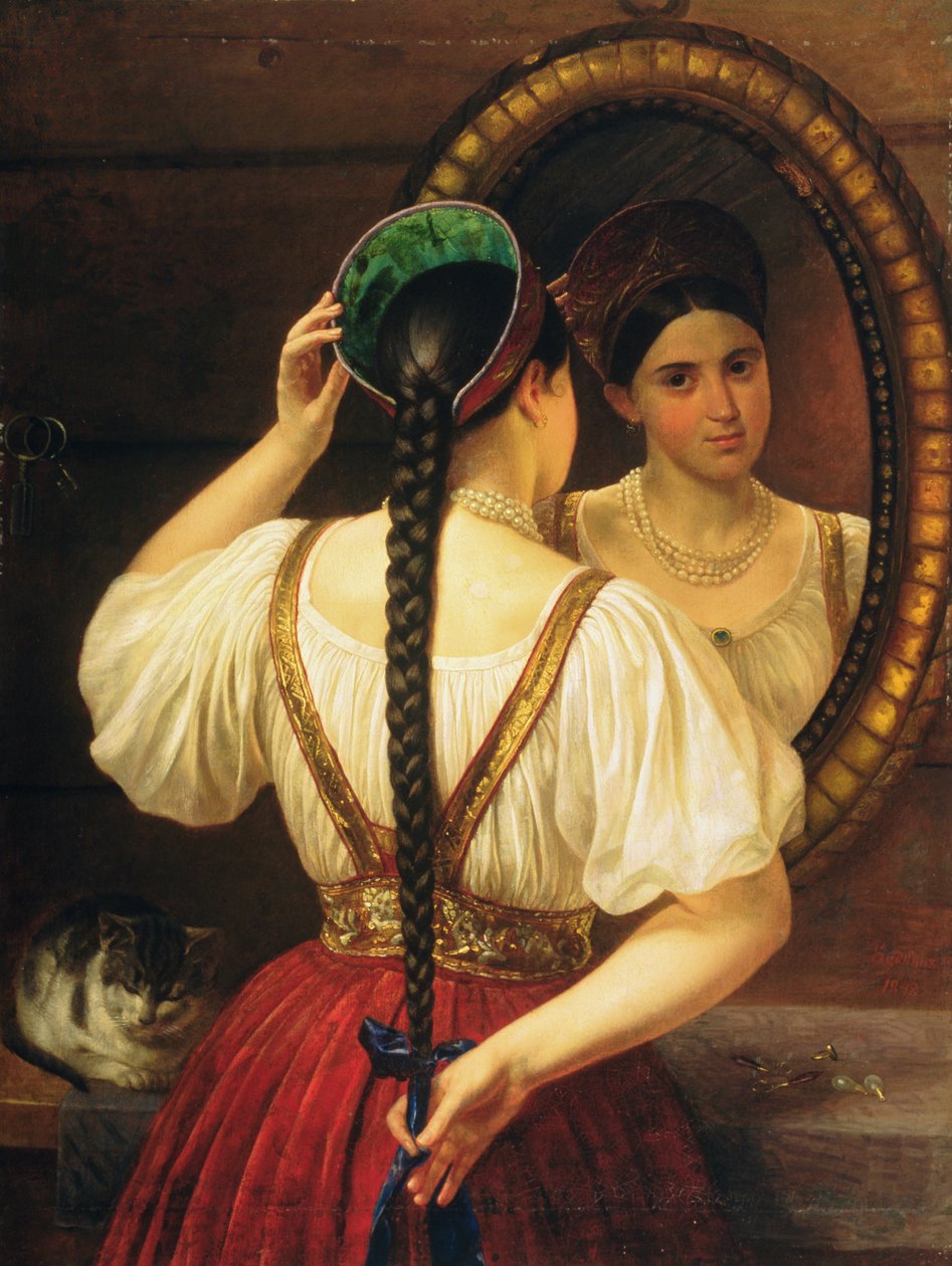 Uma garota no espelho, 1848 de Philipp Osipovich Budkin