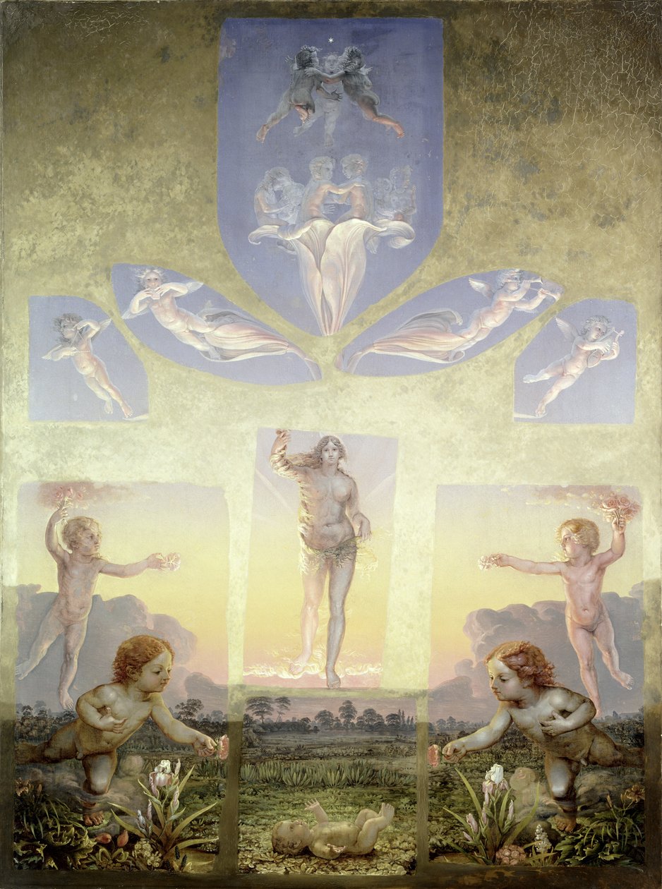 Um estudo para a segunda versão de &39;The Morning&39;, 1809 (ver também 144715 para a versão emoldurada) de Philipp Otto Runge