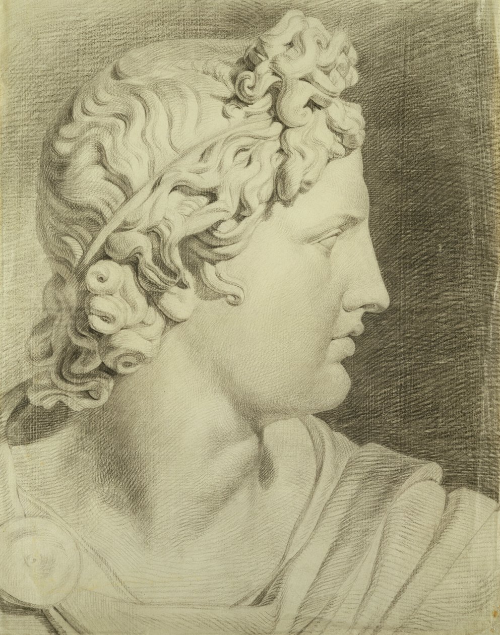 Cabeça do Apolo do Belvedere no perfil à direita, 1800 (giz preto sobre papel) de Philipp Otto Runge