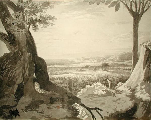 Paisagem do Vale do Nilo, 1805-6 (lápis cinza sobre papel) de Philipp Otto Runge