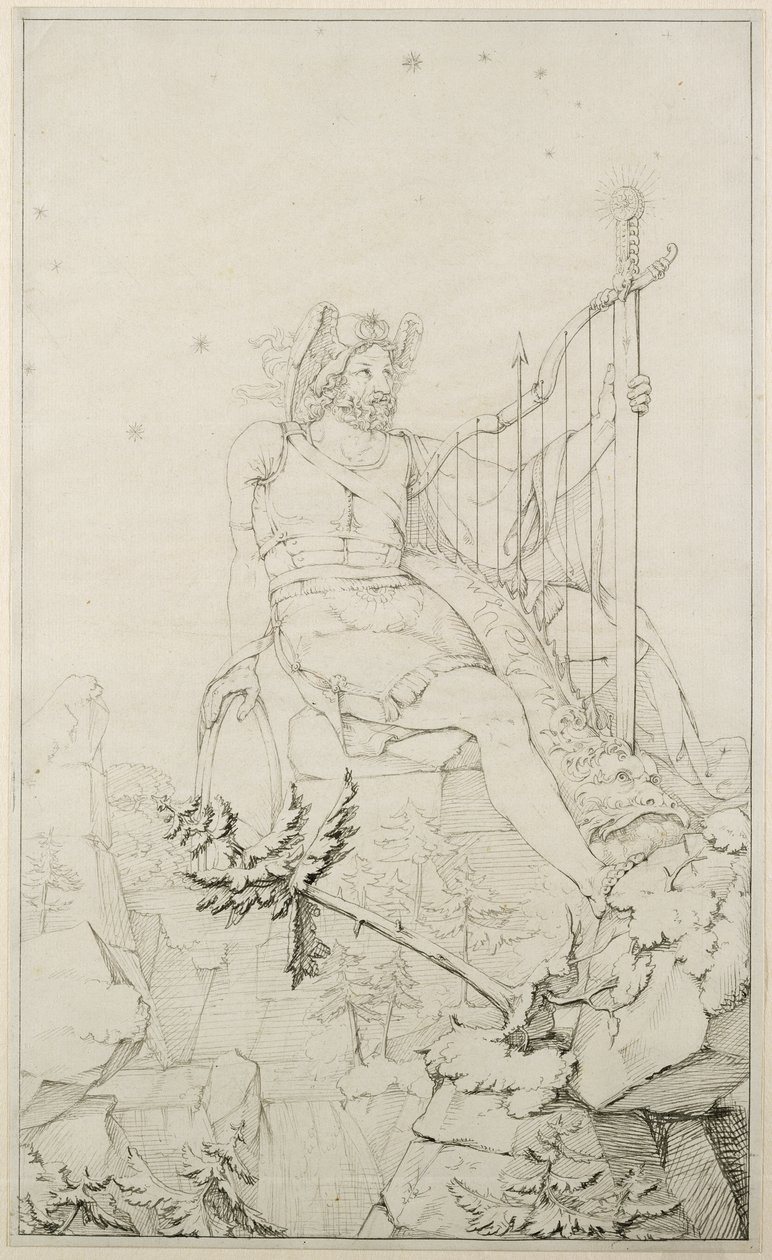 Ossian, 1804-5 (lave sobre lápis no papel) de Philipp Otto Runge