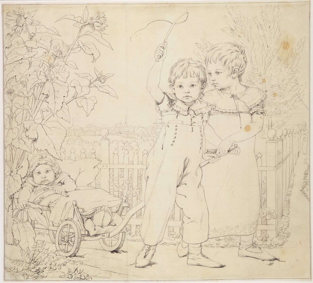 The Hulsenbeck Children, 1805-6 (caneta e tinta sobre lápis sobre papel) de Philipp Otto Runge