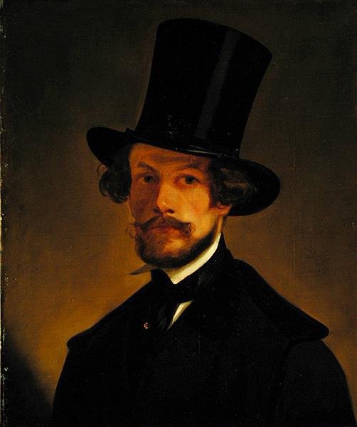 Auto-retrato, c.1845 (óleo sobre papel montado no cartão) de Philipp Wirth
