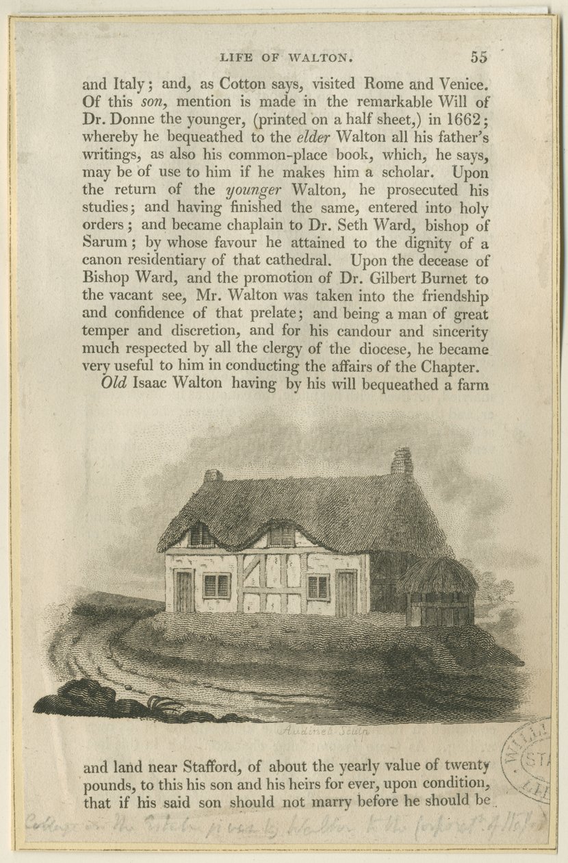 Stafford - Casa de campo de Isaac Walton: gravura, nd [?early 19th cent] (estampado) de Philipp Audinet